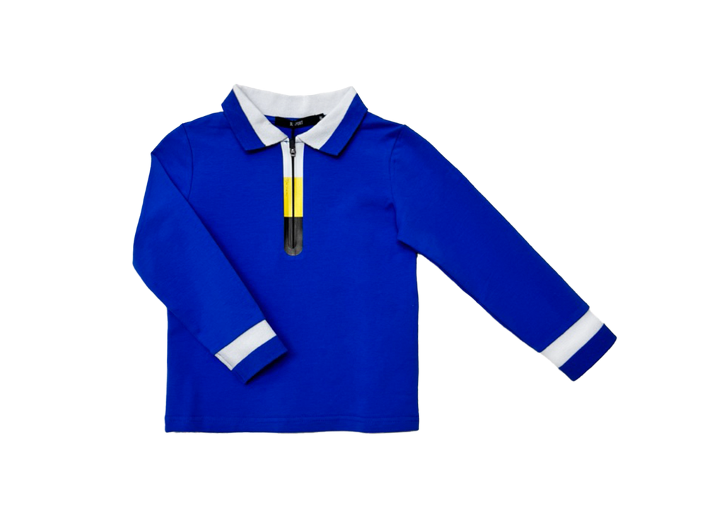 TRICOLOR_ZIPPER_POLO_BOYS_TOP_ROYAL_BLUE_WHITE_SUMMER_THE_CASUAL_PLACE
