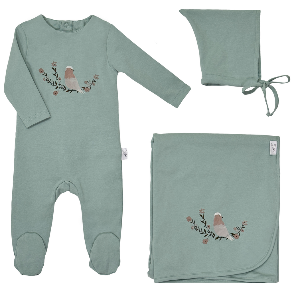 BABY_BOY_SAGE_FOOTIE_BLANKET_BONNET_LAYETTE_SET_GIFT_BIRDS_THE_CASUAL_PLACE