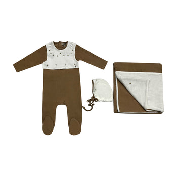 EMBROIDERY LINEN LAYETTE SET - COFEE L1796-S