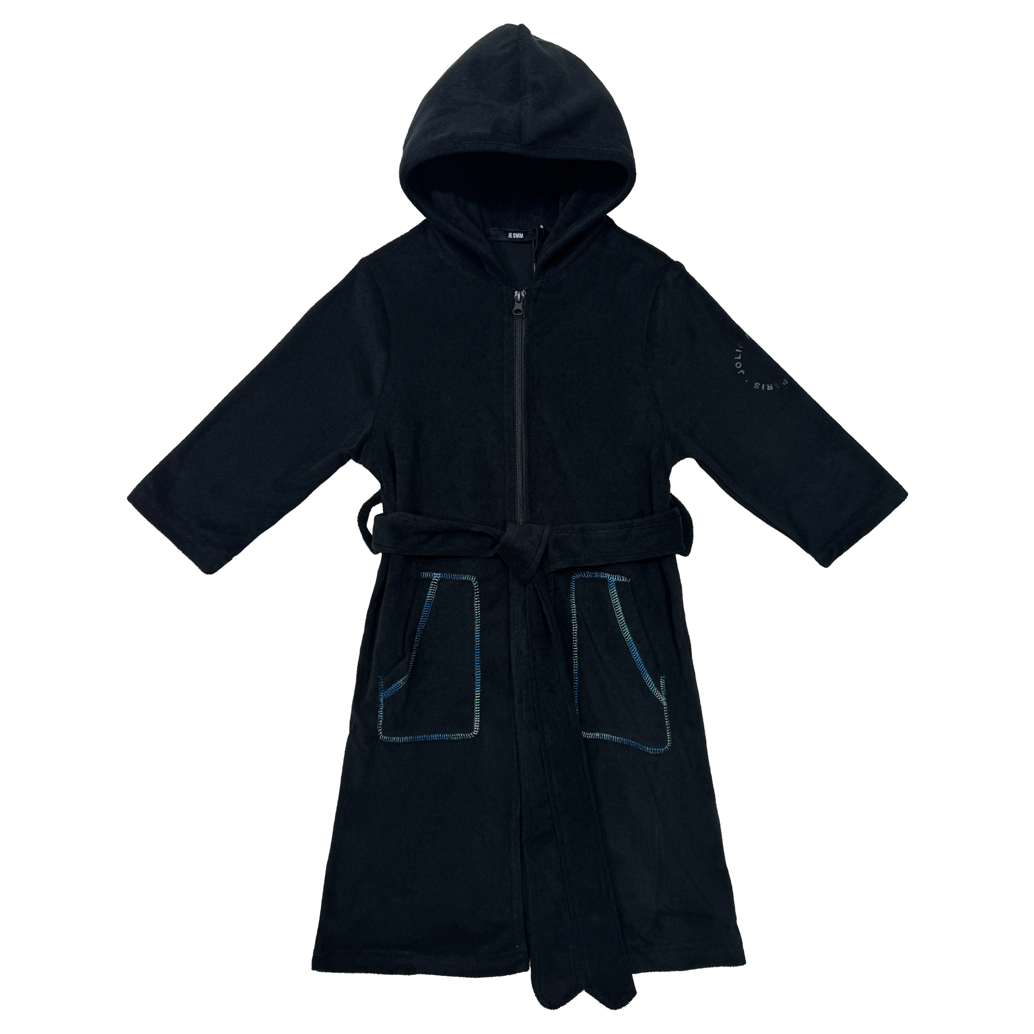 COLORED SURGE STITCH BOYS ZIPPER BATHROBE BLACK SS1413 - Main Image