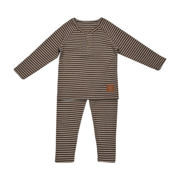 FLEECE STRIPED PJ - BROWN P1695