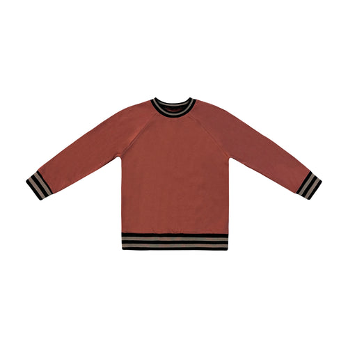 STRIPED RIBBED TRIM TOP - RUST B21914