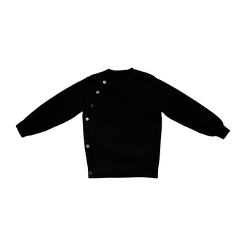 BUTTONED CREW SWEATER - BLACK T1592