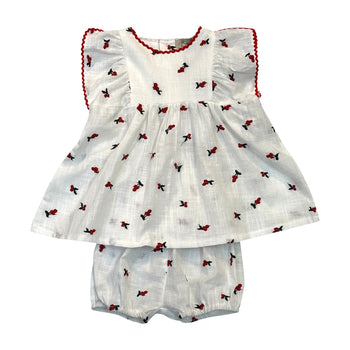 EMBROIDERY GIRLS 2PC SET - RED B20817